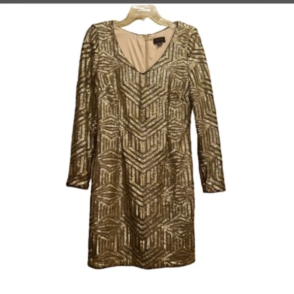 AQUA BRAND GOLD SEQUIN GATSBY LONG SLEEVE MINI DRESS 8/10 - Picture 3 of 8